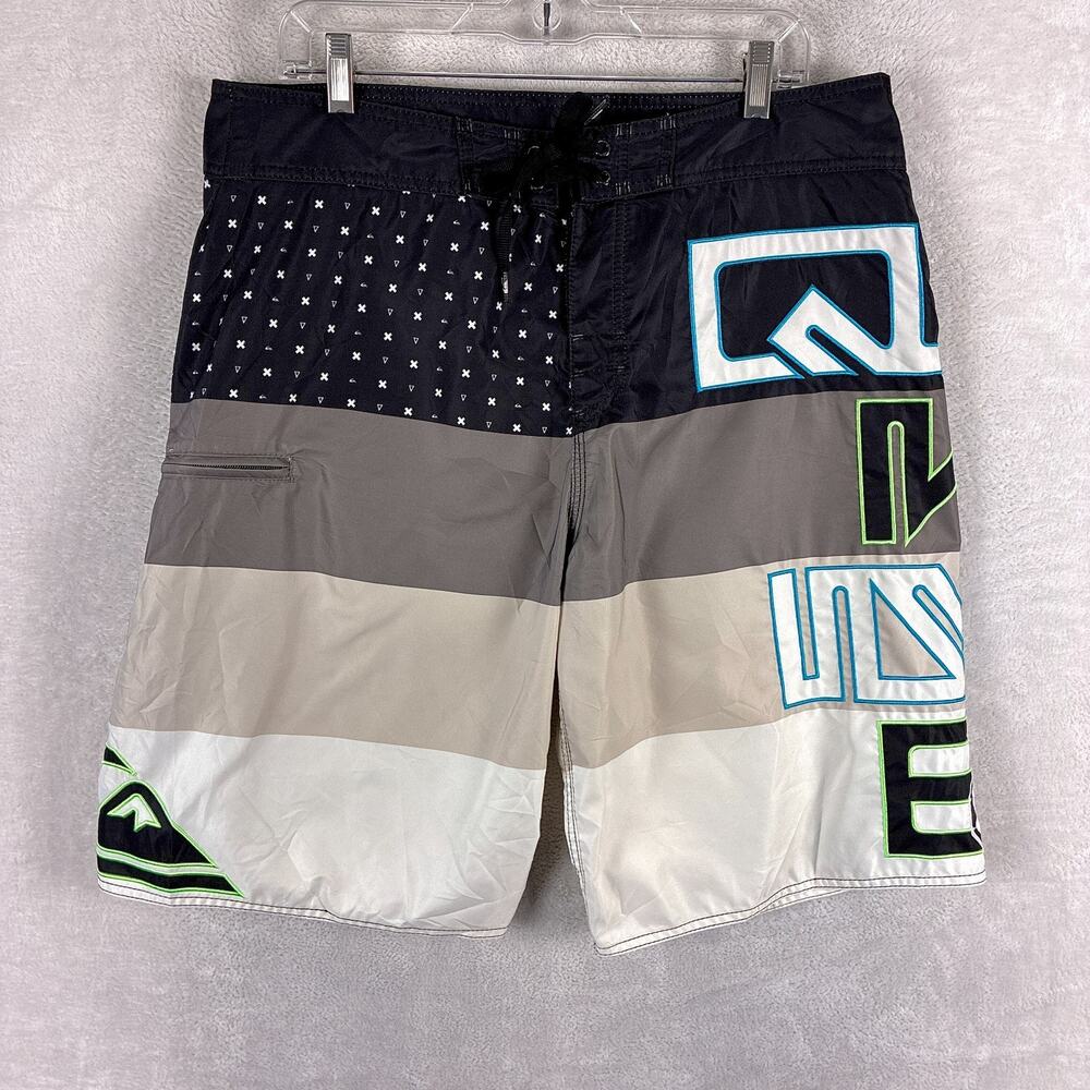 VTG Quiksilver Board Shorts Mens 36 Multicolor Spell Out Surf Skate Beach Y2K